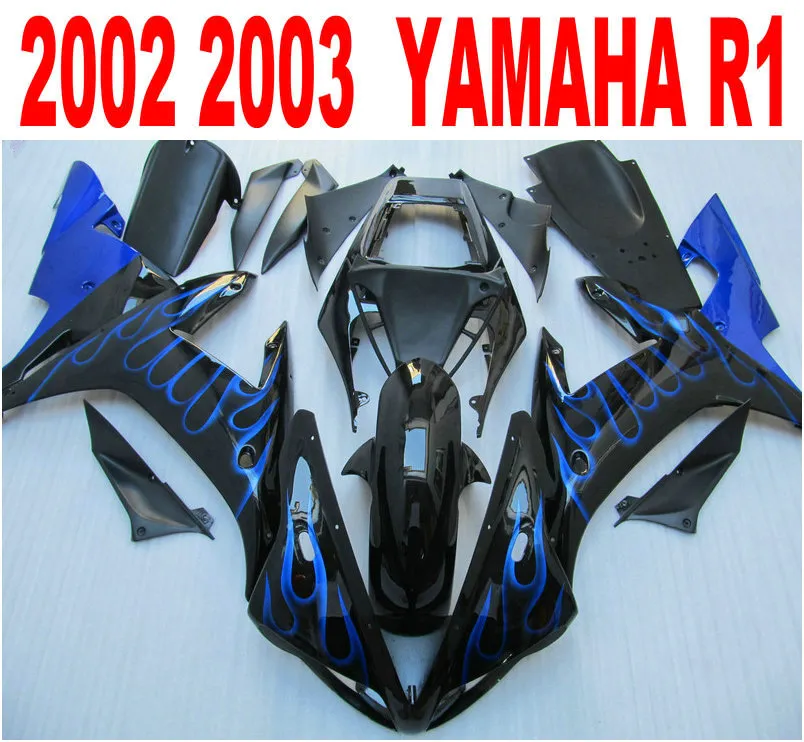 YAMAHA R1 2002 용 사출 성형 ABS 풀 페어링 키트 02 검은 색 페어링의 푸른 불꽃 세트 02 03 yzf r1 LQ18