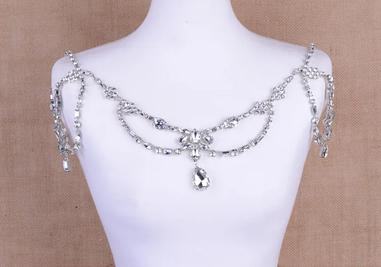 Enkel stil Epaulet Silver Crystal Rhinestone Shining Shoulder Halsband Epaulet Jacka Bröllop Bröllop Klänningar Smycken