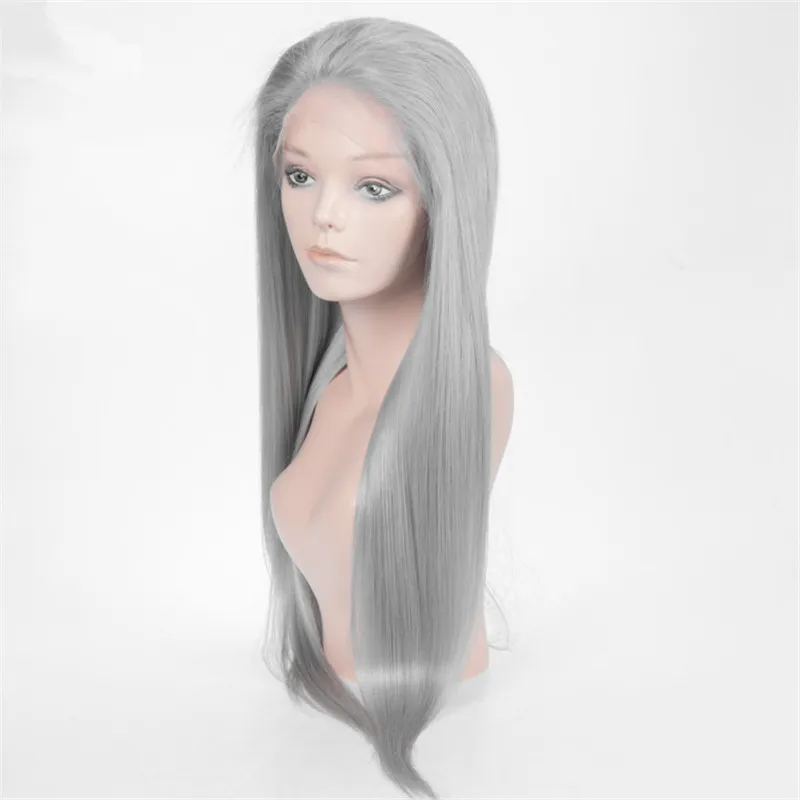 100 cabelo humano de alta qualidade moda cosplay perucas cheias do laço vender prata cinza médio longo marrom boné nós branqueados laço frontal w2027945