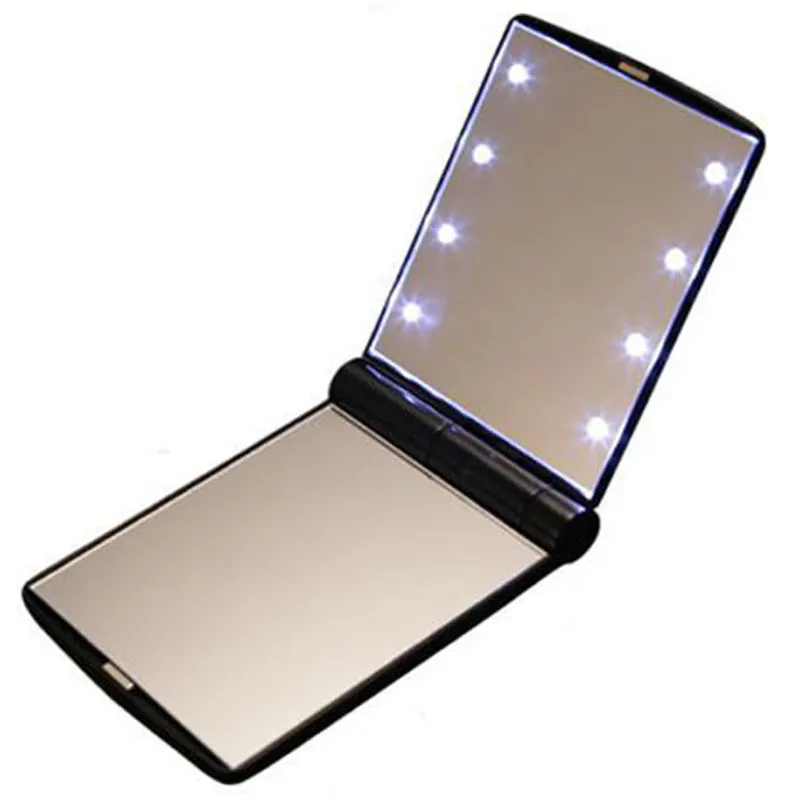 Fashion Women Ladies Make Up Specchio cosmetico pieghevole tasca compatta portatile con 8 luci a LED Strumento il trucco Bel regalo