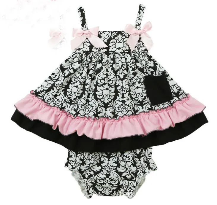Summer Baby Set Girls Flower Ruffles Tank Tops PP Shorts ompits Kids Toddler Baby Sets Cotton Sport Infant Clothing 10599