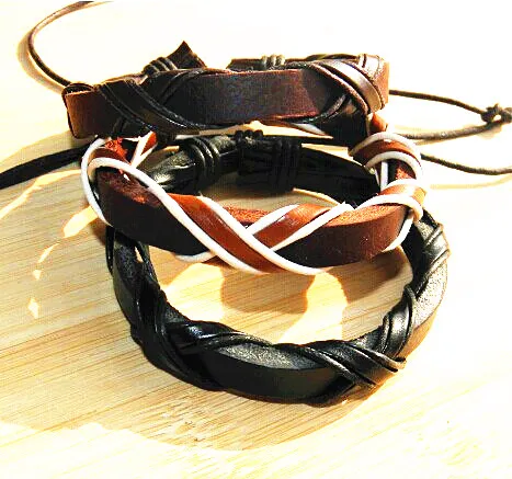 Äkta läder flätat armband Punk Cross Hemp Lover Wristband Handgjorda Nya Ankomst Kvinnor Mode Fabrikspris 12st