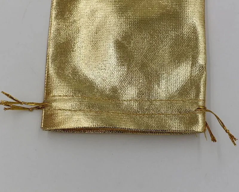 100st Gold Foil Organza Wedding Favor Presentväska Pouch Jewelry Package 11x16cm / 13x18cm