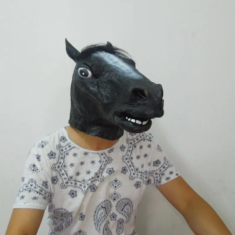 Na venda Máscara de Cavalo Preto Máscara De Látex Assustador Animal Máscara de Halloween Festa de Natal Teatro Prop atacado