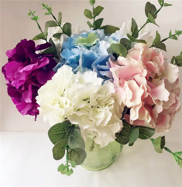 Hortênsias de seda 48 Pçs / lote Artificial Único Hortênsia Creme / Rosa / Azul / Cor Verde para a Flor Do Casamento