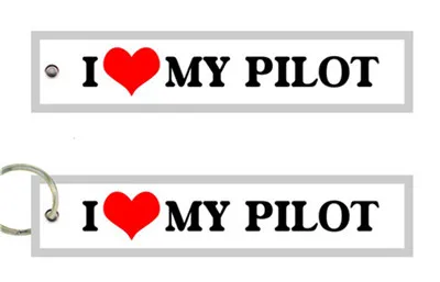 I Love My Pilot Fabric Embroidered Banner Keychain Key Rings 13 x 2.8cm 