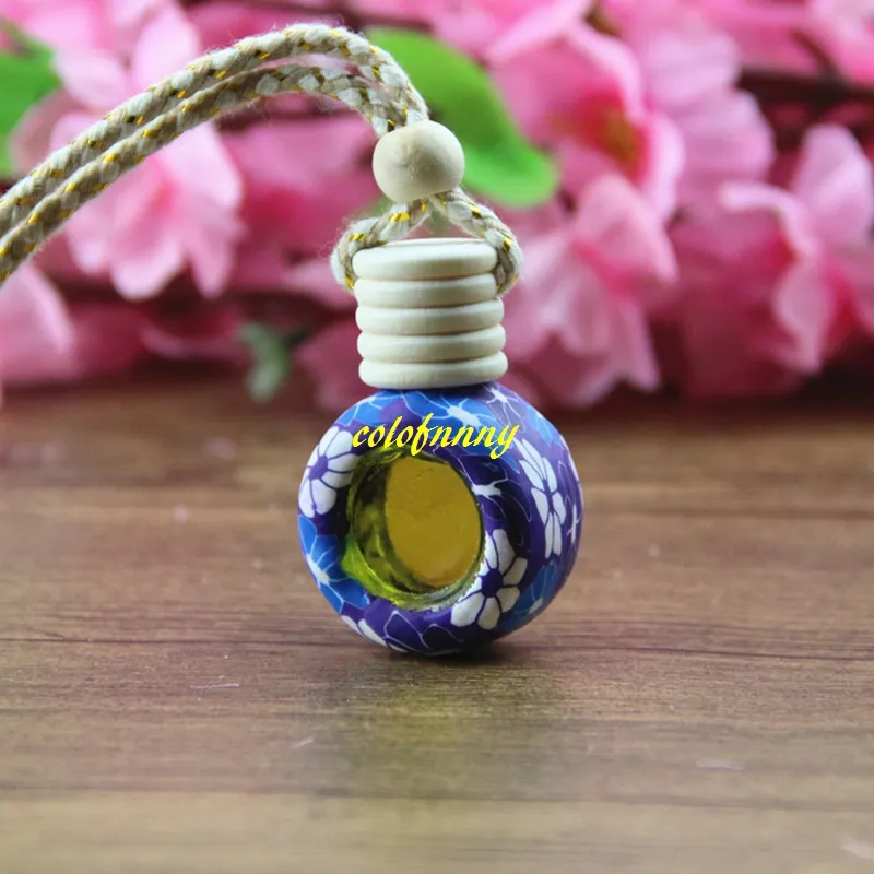 Fast shipping 6ML~8Ml Car essential oil bottle pendant glass+polymer clay reuse Empty perfume bottle