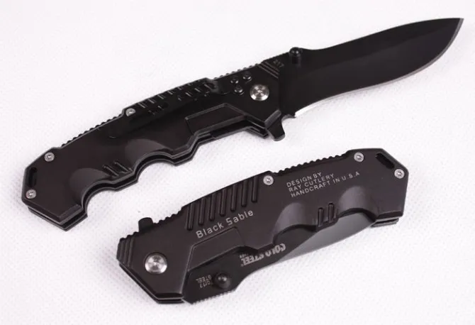Promotion!!High Quality Cold Steel HY217 Pocket Knife Folding Black Blade Knife 20cm Camping Knives Steel Handle