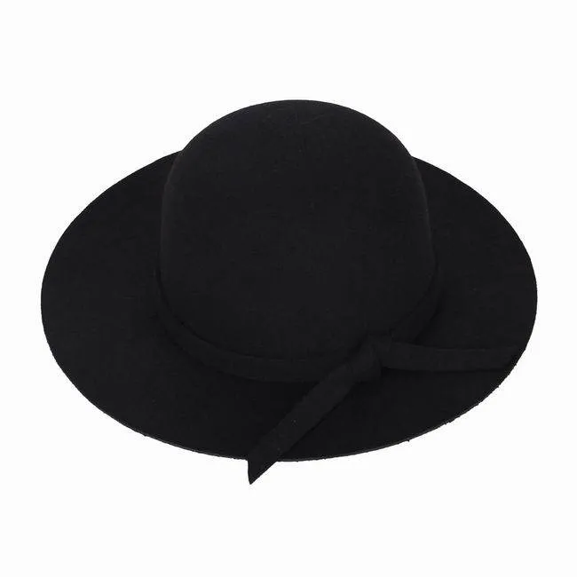 Cute Summer Girl Wool Felt Hats Childrens Vintage Wide Brim Beach Caps