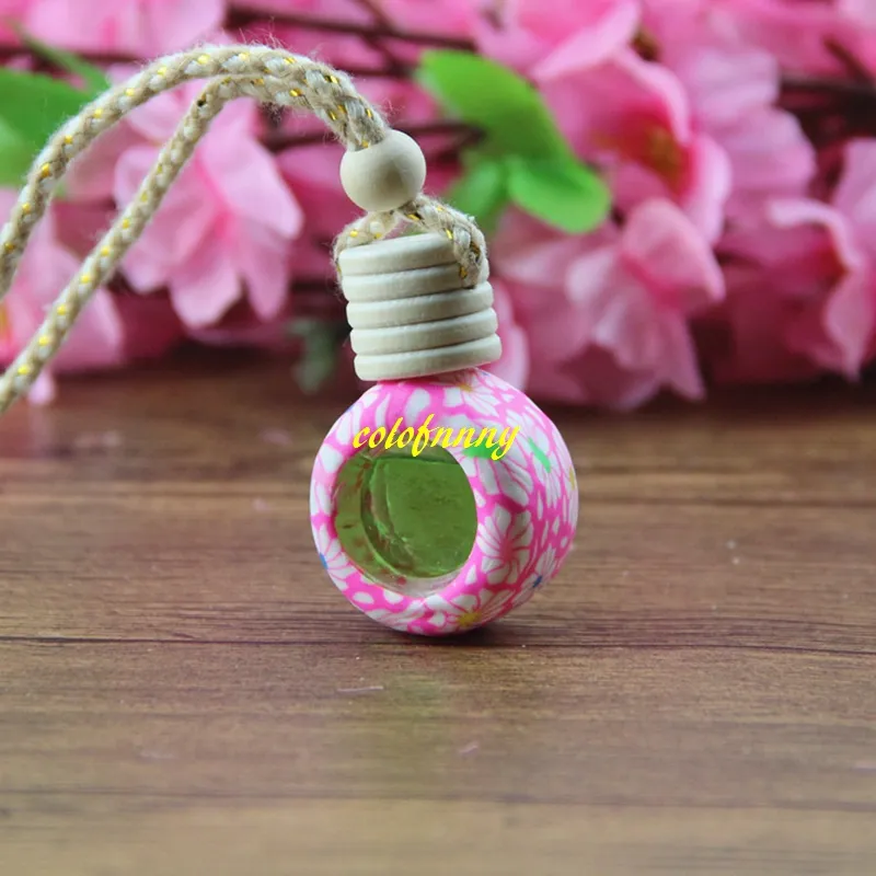 Fast shipping 6ML~8Ml Car essential oil bottle pendant glass+polymer clay reuse Empty perfume bottle