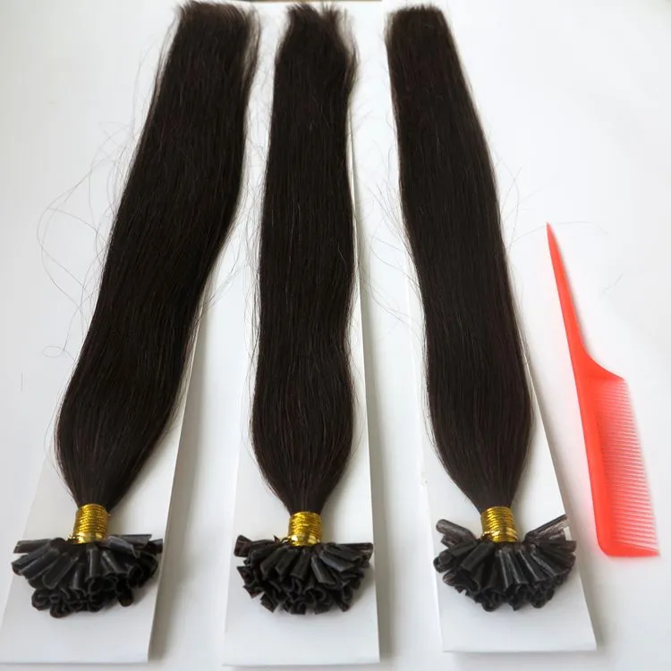 Najwyższa jakość 100g 100strands pre Conded Nail U końcówki Hair Extensions Human Hair 18 20 22 24 cali # 2 / Najciemniej Brązowe Brazylijskie Włosy indyjskie