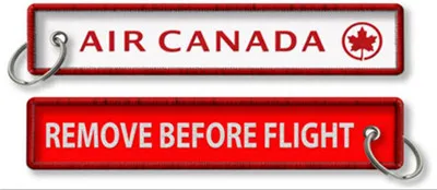 Air Canada Remove Before Flight Porte-clés brodé avec logo brodé personnalisé, accepte n'importe quelle couleur et taille 13 x 2,8 cm, de 100 pièces