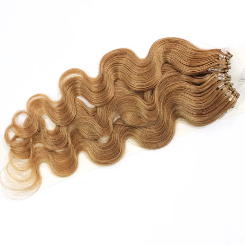 100strands/set Micro Ring Loop Hair Extensions Body Wave 1g/strand #1B Black #8 Brown #613 Blonde Red More Color Human Hair