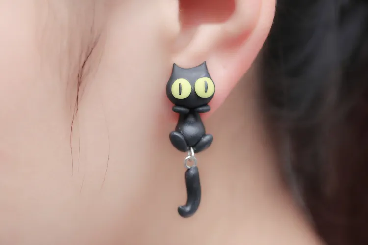 Wholesale Handmade Polymer Clay Cute Lovely Cat Animal Stud Earrings Ear Stud jewelry Brincos De Festa