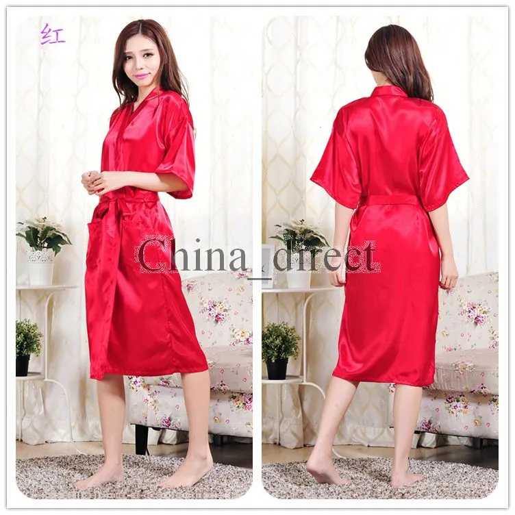 Unisexe mens dames femmes solide rayonne soie longue robe longue pyjama lingerie chemise de nuit robe kimono pyjama femme robe 7 couleurs # 3749