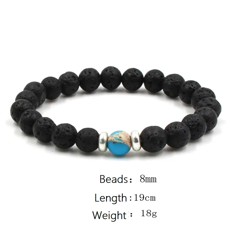 Natural Black Lava Stone Beads Elastic Bracelet Essential Oil Diffuser Bracelet Volcanic Rock Beaded Hand Strings