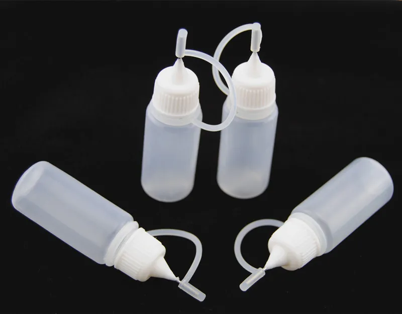 Ecigarette e flytande flaskor PE nål tom plastdroppar genomskinliga flaskor Barnät keps tunna långa tips 10ml för vape ejuice
