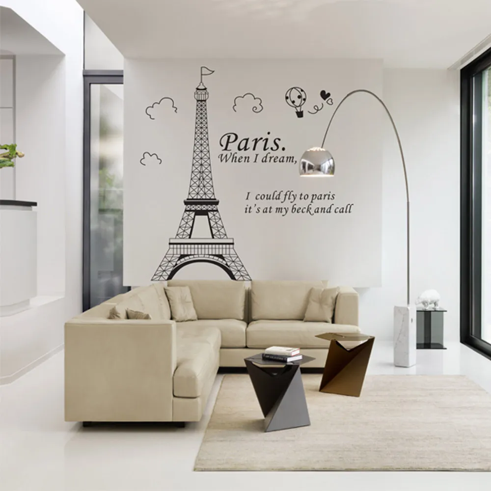 DIY Wall Sticke Art Decor Mural Room Decal Sticker Romantic Paris Eiffel Tower Beautiful View of France Wallpaper Stickers, dandys