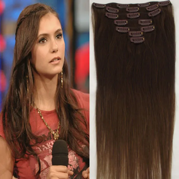 Elibess 160g 10pc Set 4 # Chokladbrun 20inch 22inch 24inch Full Head Högkvalitativ 7a Brasilianska Human Hair Clips In Extensions Right