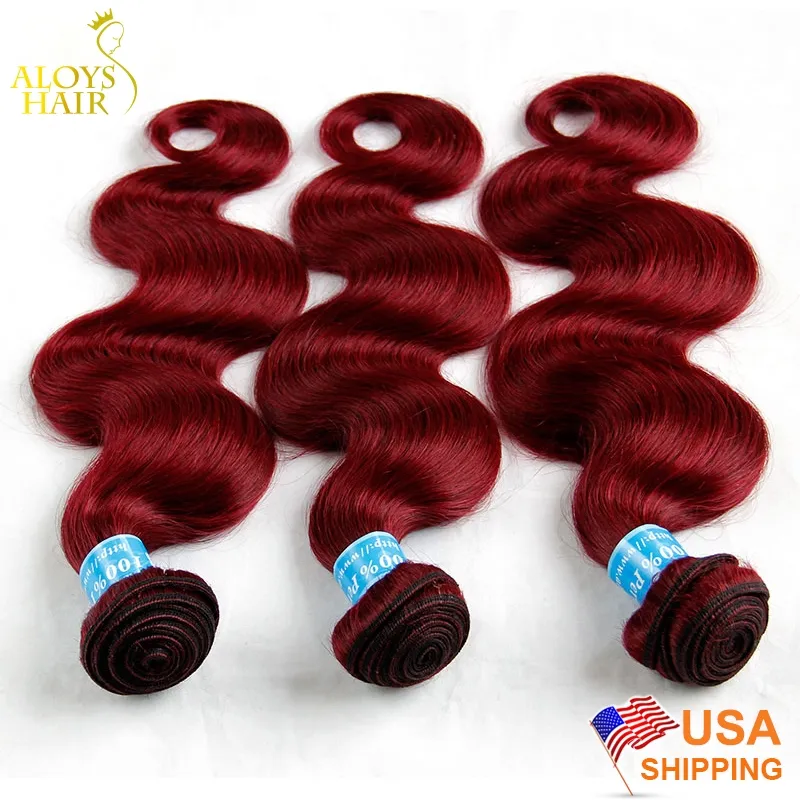 8a burgundy röd peruansk hårväv buntar peruansk jungfru hår kroppsvåg vin röd 99j remy mänsklig hår förlängning dubbel weft tjock mjuk