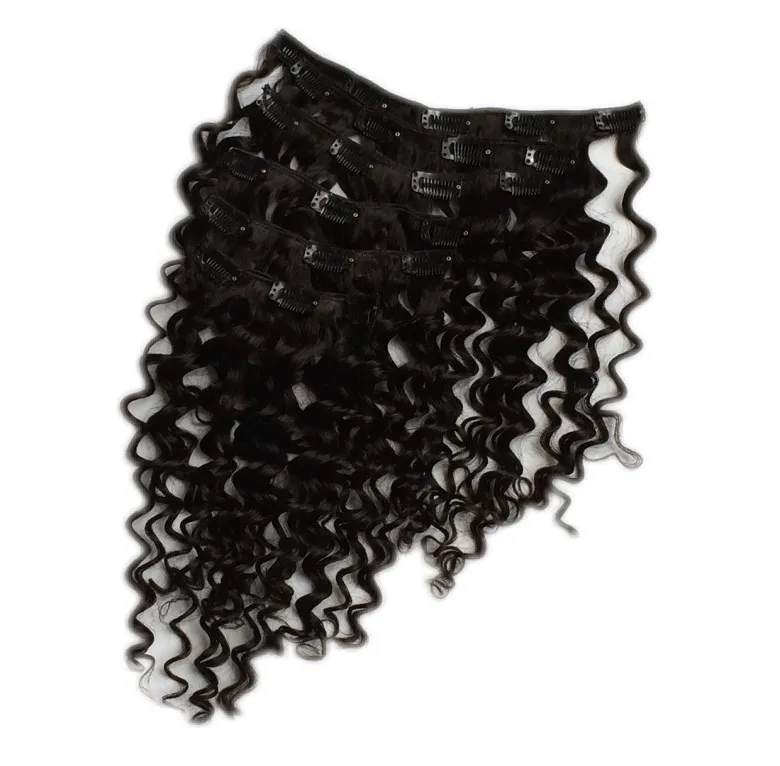 Best Quality 120g 8"- 24" clip in hair extensions Indian Remy human hair natural black deep wave clip-in Hair