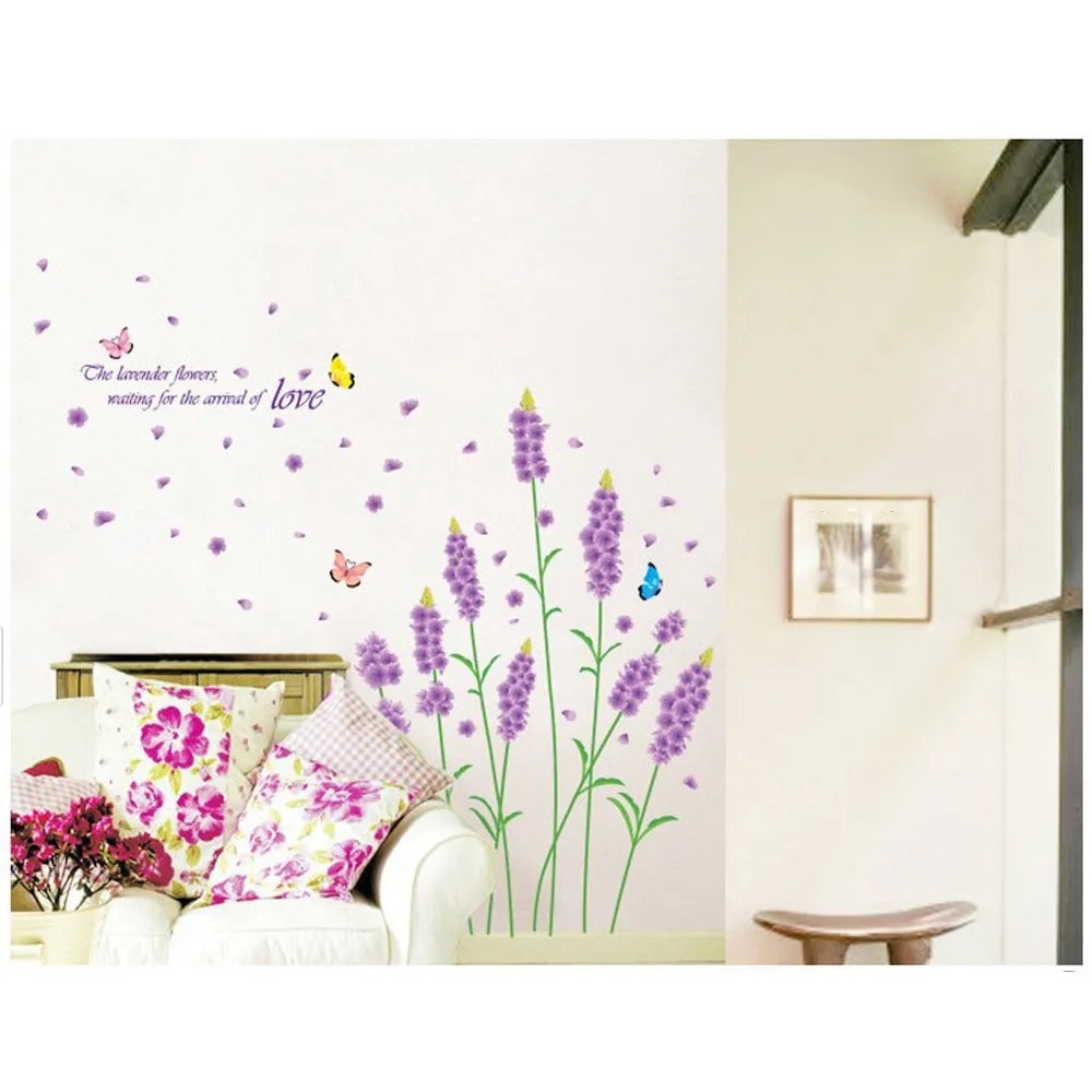 Purple Lavender Flower Wall Autocollants amovibles Romantic Home Decor Art Mural Home Decoration DIY ADESIVOS Decorativos Pegatinas, Dandys