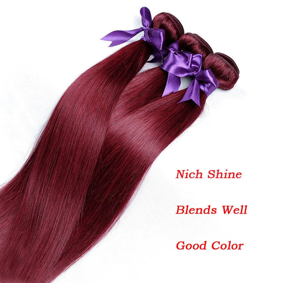 CE Certifced Brazilian Virgin Hair Straight Hair Bundles Color 99J Burgundy Silk Straight Bundles Human Hair Weave Free Dhl