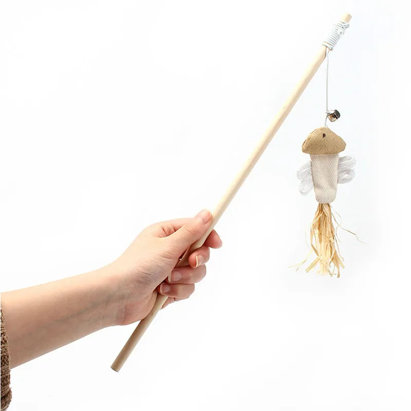 Cat Toys Interactive med Bells Funny Wood Stick Dangle Mouse Ball med fjäder Husdjur Spela leksaker