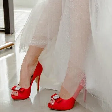 Zapatos de boda con cristales de alta calidad, zapatos de novia de tacón alto de 9,5 cm, zapatos de mujer de fiesta marfil/rojo hechos a medida para boda