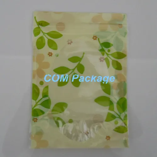 DHL 400 шт. / лот 14 * 20 см встать Зеленый лист PE пластиковые Doypack мешок молния окно сумка для хранения пищевых продуктов упаковка упаковка мешок Polybag