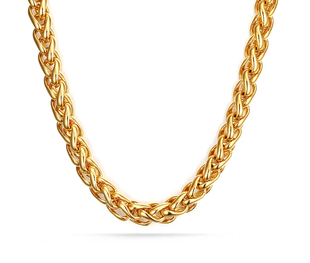 Uitstekende Top Selling Goud 7mm Rvs Twisted Tarwe Braid Curb Collier 28 "Mode Nieuwe Design voor Herengeschenk