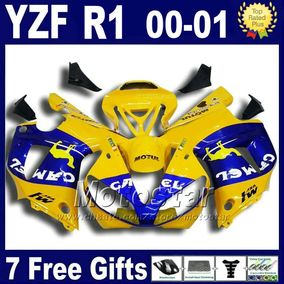 طقم هيكل أصفر CAMEL لياماها 2000 2001 YZF R1 fairing kits yzf1000 00 01 yzfr1 fairings set هيكل السيارة U7W + 7 هدايا