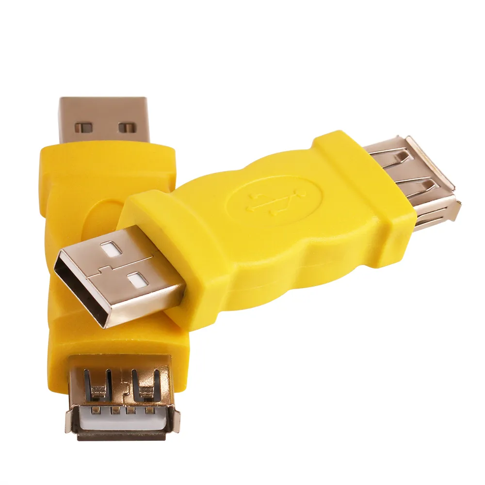Conector USB Amarelo Cor USB Uma Jaque Fêmea para um adaptador de Jack Feminino USB 2.0 AF para AM adaptador M para M Conversor