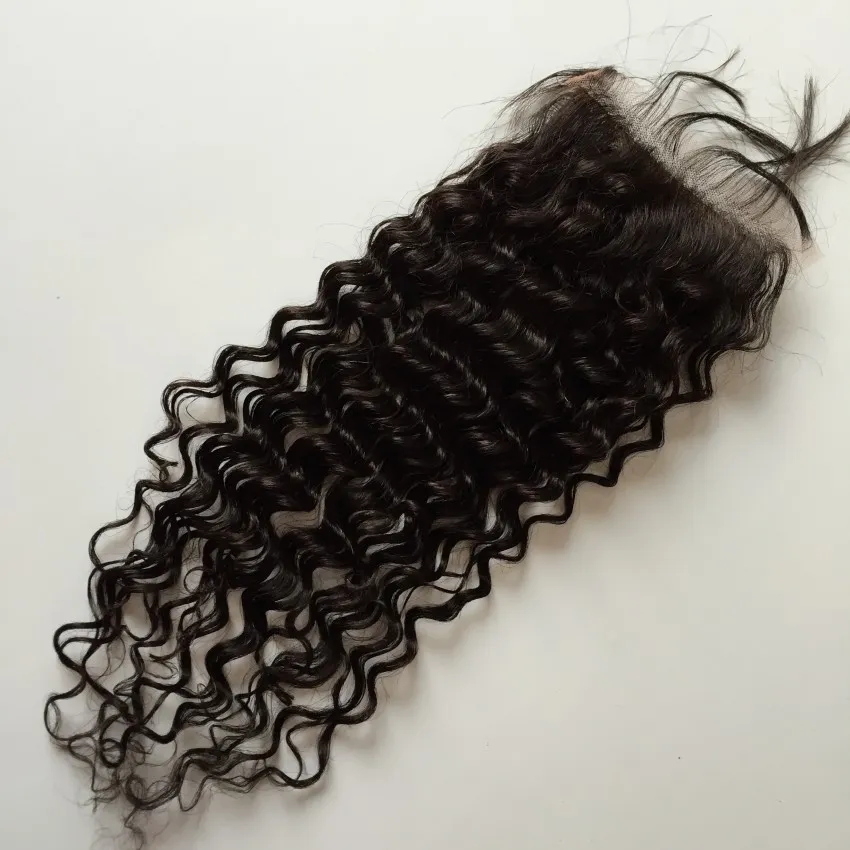 7A Cabelo Encaracolado Profundo Brasileiro Com Fecho Base De Seda, 3 Pacotes Com Fecho De Seda, fechamento de Seda Profunda Da Onda E Pacotes