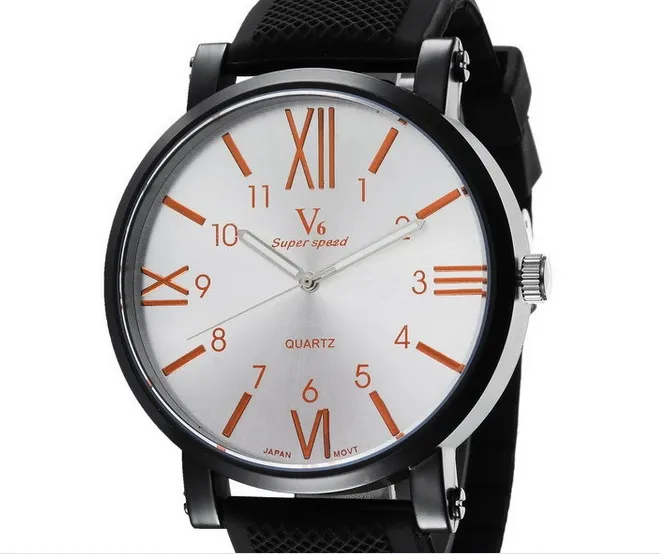 NOUVEAU V6CASUAL Quartz Hommes Regardez Fashionroman Numerals Graduation Wristwatch Dropship Silicone Clock Houes Houes Regarder Chri6591519