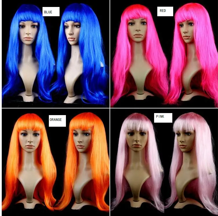 Аниме косплей парики горячие продажа многоцветный дешевые синтетические волосы парик косплей 14 цветной костюм длинные прямые парики для вечеринки клуб НОЧЬ