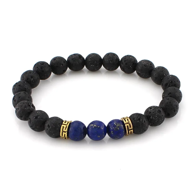 Bracelet en pierre de lave noire Naturel Naturel Chakra Lava Bead Aromathérapie Essential Diffuseur Bracelet pour femme