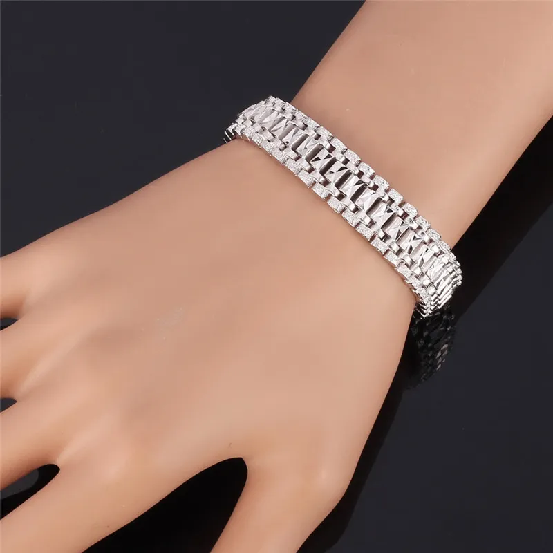 18K Gold Bracelet Men Jewelry Rock Style Platinum Plated 19cm 12MM Thick Chain Link Bracelet Whole256f