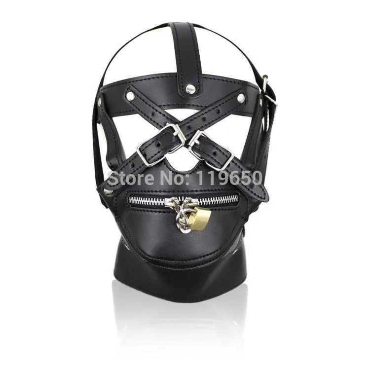 Porno Fetish Faux Leather Hood Mask Headgear Bondage Slave Sex Toys For Men And WomenFun Sex Games Adult Products For Couples2952754