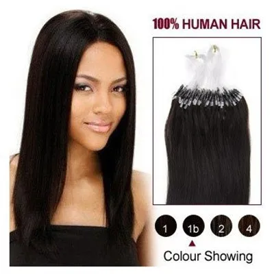 5A -16 "- 26"1G / ​​S 100G / PACK 1B # Natural Black Brazilian Peruvian Indian Malaysian Human Loop Hair Micro Ring Hair Extensions DHL Free Shpping