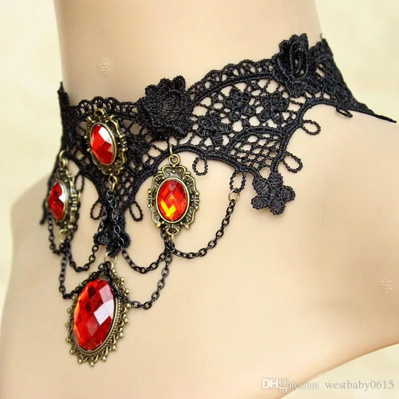 jewelry necklaces pendants chokers lace vintage luxury red stone Gothic wedding bridal bride accessories collar jewelry