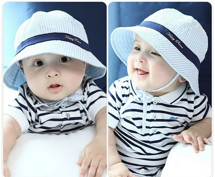 Toddler Infant Sun Cap Summer Outdoor Baby boy Girl Hats Sun Beach Bucket Hat Striped cotton baby basin cap JIA3764221410