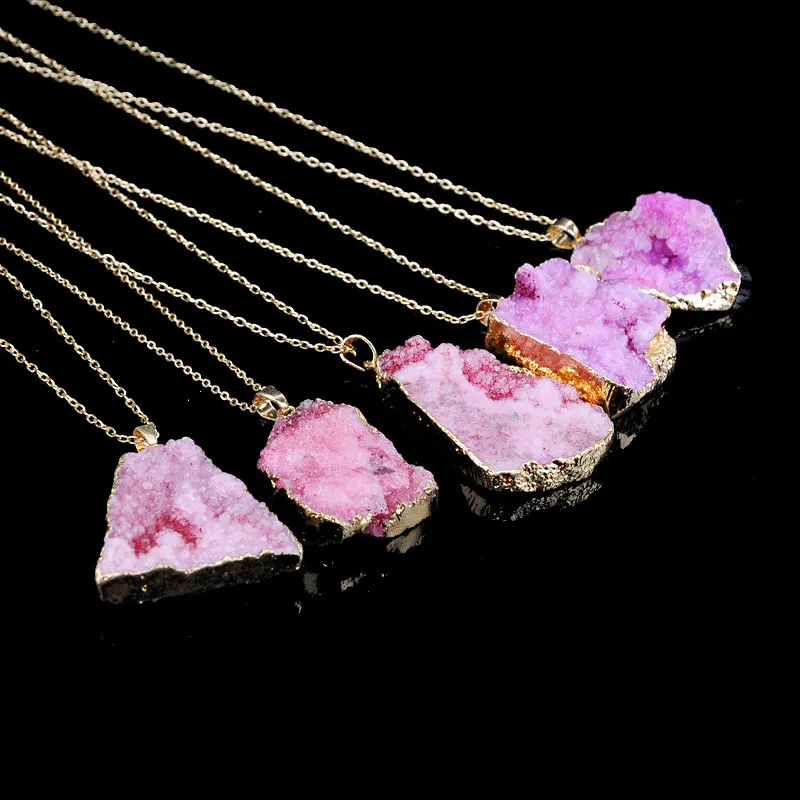 Hot sale Irregular Natural stone necklaces quartz Druzy Crystal Healing Point Chakra Bead Gemstone Pendant For women Fashion Jewelry in Bulk