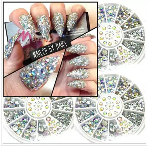 Nail Art Decoração 3D Art Pedrinhas Cristal Glitter Nails Roda decorações para DIY Studs frete grátis