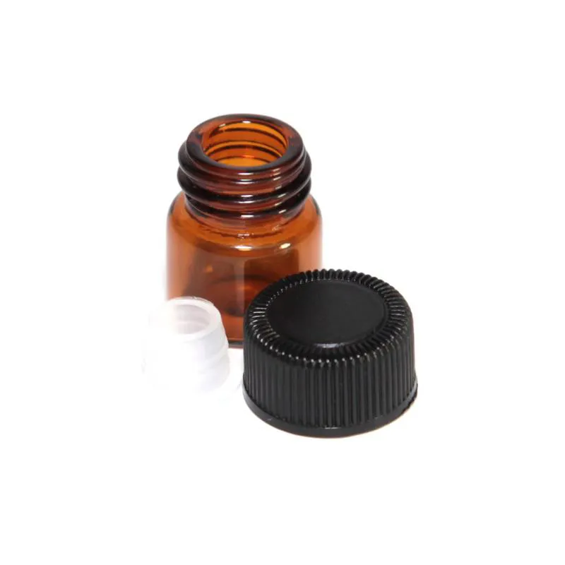 / parti 1ml 2ml Mini Amber Glass Essential Oljeprov Flaskor Reducer Cap Refiller Bottle Flaskor till salu