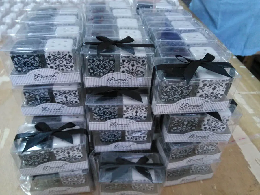 Свадебные подарки подарки для гостя Damask Ceramic Salt and Pepper Shakers Party Supply Day Day Day Day Лоты