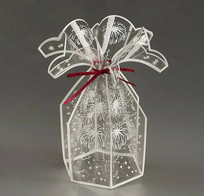 Transparent PVC Boîtes De Faveur De Mariage Fête D'anniversaire Bonbons Transparent Boîte-Cadeau Imprimé Feux D'artifice Vase forme faveurs sac cadeau wrap