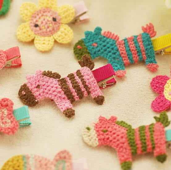 HOT 2020 spring summer little girls Hair Accessories pony children hair pin korean style cute knit cartoon kids hair clip 100pcs/lot ab1271