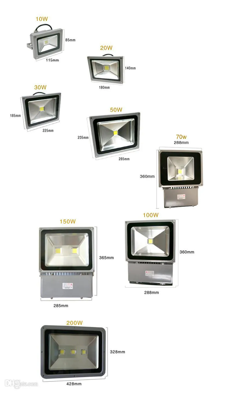 Retail Outdoor LED Floodlight 10W 20W 30W 50W 70W 100W 150W 200W Waterproof Warm white Cool white COB Landscape Flood Lights Wall Wash Light