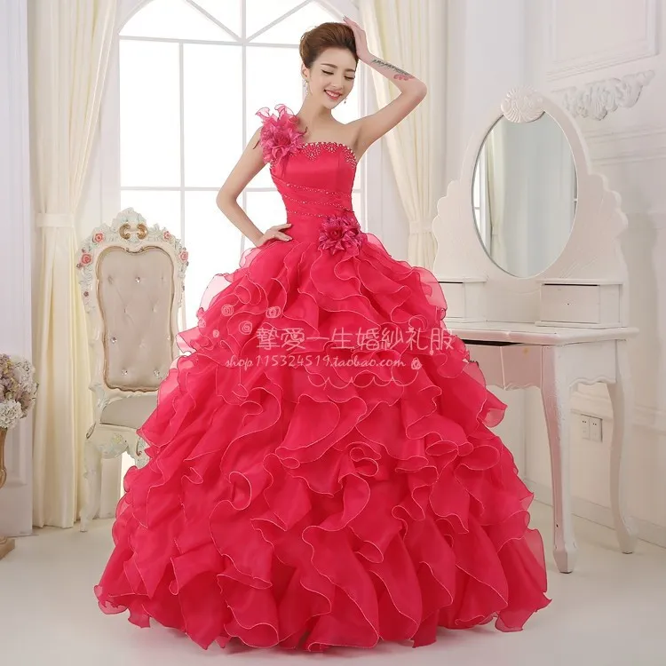 2015 New Red Pink Quinceanera Dresses Ball Gown With Organza Appliques Beads Crystal Lace Up Dress For 15 Years Quinceanera Gowns 239E